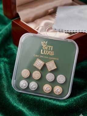 CiTi Luxe Cubic Zirconia Stud Earring Set - Gold & Silver